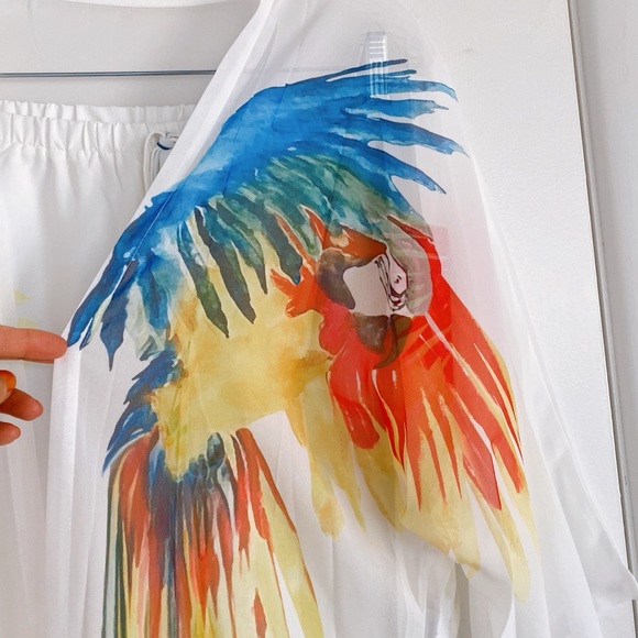 🌴 BOHO TROPICAL MULTI LOOSE FIT TUNIC TOP/CAPE + PANTS! - Picture 5 of 5